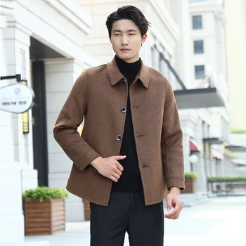 Мужская однотонная двусторонняя одежда MVLYFLRT, короткое пальто ручной работы из 100% чистой шерсти, корейская версия, приталенное пальто, куртка 1