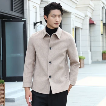Мужская однотонная двусторонняя одежда MVLYFLRT, короткое пальто ручной работы из 100% чистой шерсти, корейская версия, приталенное пальто, куртка 2