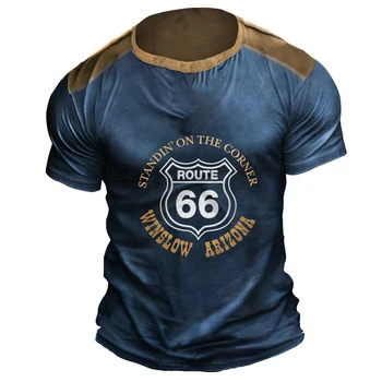 Американская винтажная футболка для мужчин, топы с принтом Route 66, Летняя Повседневная мужская толстовка с круглым вырезом и коротким рукавом, повседневные футболки 1
