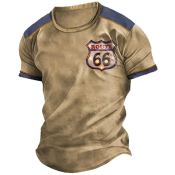 Американская винтажная футболка для мужчин, топы с принтом Route 66, Летняя Повседневная мужская толстовка с круглым вырезом и коротким рукавом, повседневные футболки 2