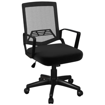 Офисный стул с регулируемой высотой на колесиках, откидной сетчатой спинкой, поролоновым сиденьем, подлокотниками, поворачивается на 360 градусов, черный 1