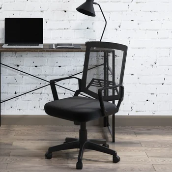 Офисный стул с регулируемой высотой на колесиках, откидной сетчатой спинкой, поролоновым сиденьем, подлокотниками, поворачивается на 360 градусов, черный 2