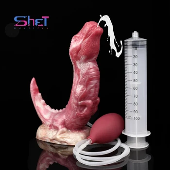 SHET Fantasy Dragon Эжектирующий Фаллоимитатор Curve V Animal Anal Plug Со Спреем Liquid Fuction Секс Игрушка Для Мужчин Женщин Стимулирующая Точку G. 1