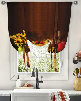 Винтажная штора для фруктов и вина в стиле кантри, занавески для кухни, гостиной, Регулируемые шторы с карманами 1
