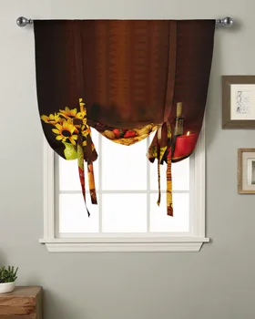 Винтажная штора для фруктов и вина в стиле кантри, занавески для кухни, гостиной, Регулируемые шторы с карманами 2