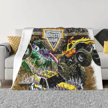 Одеяла Monster Jam, Коралловый флис, Плюш, всесезонный мультяшный грузовик, Дышащие Пледы для постельных принадлежностей, Уличные покрывала 1